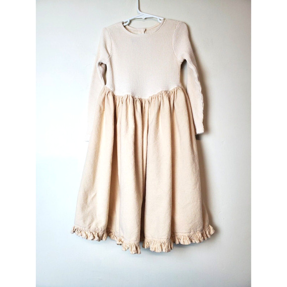 Vintage Biobottoms‎ Dress Girls 5 Natural Eco-friendly Praire Ruffle Beige 90s - Picture 9 of 9